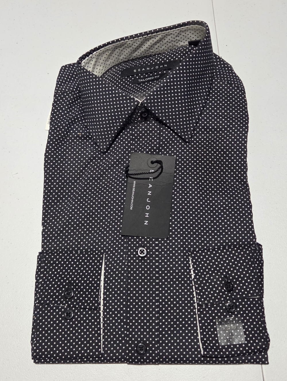Sean John Black Shirt with White Micro Dot Pattern